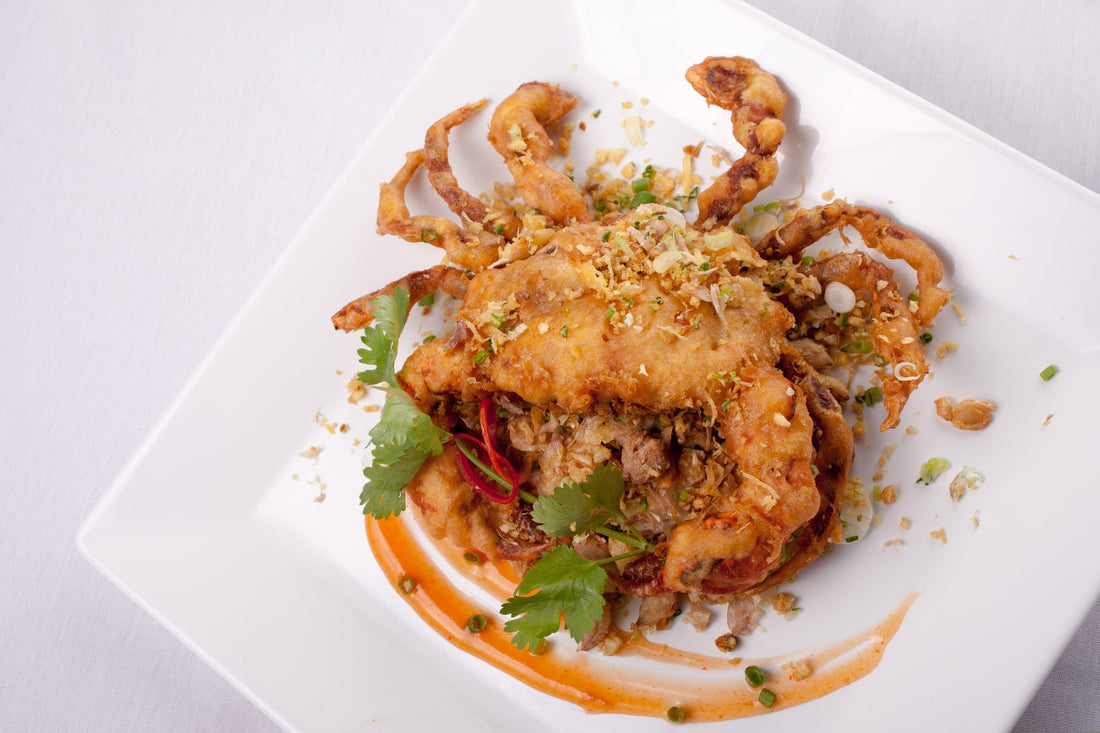 Tempura Soft Shell Crab with Pork Belly Risotto - Cameron's Seafood