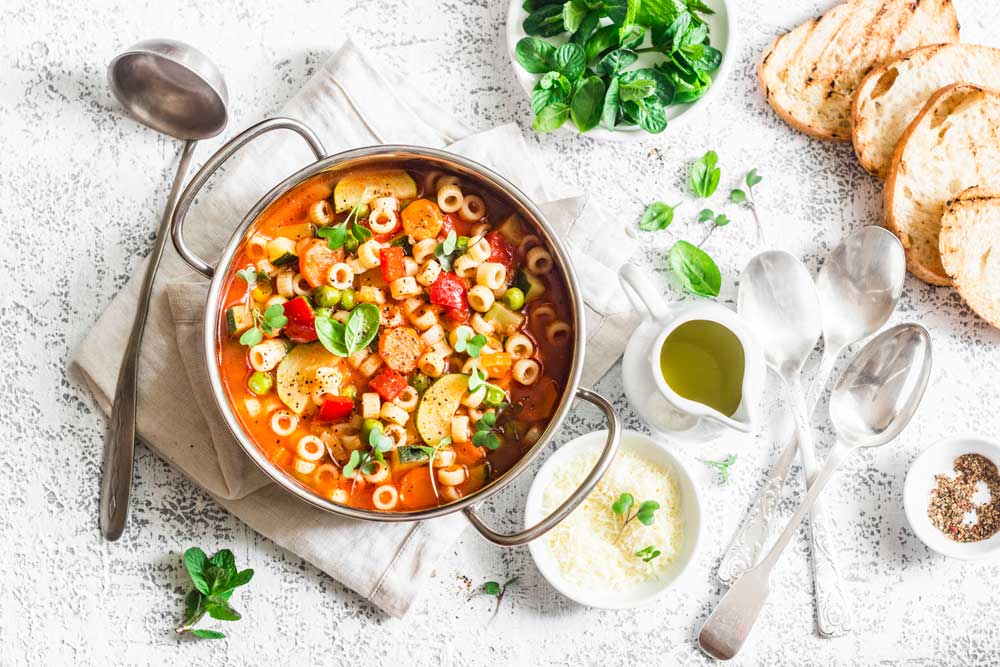 Spring Minestrone Soup with Crab